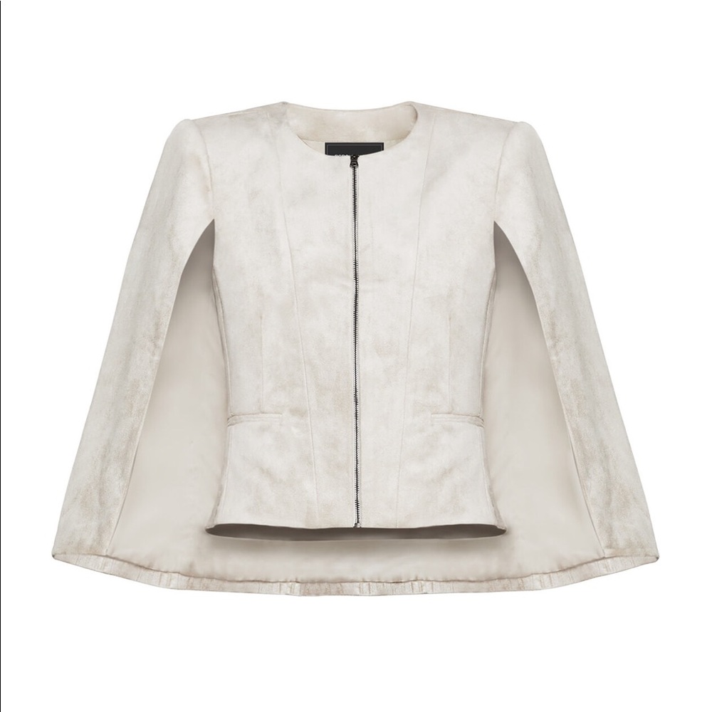 BCBGMAXAZRIA Garry Faux Suede Capelet in Stone XS